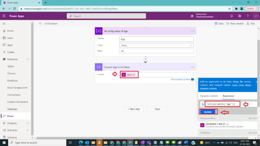 Usage of Int Function in Power Automate